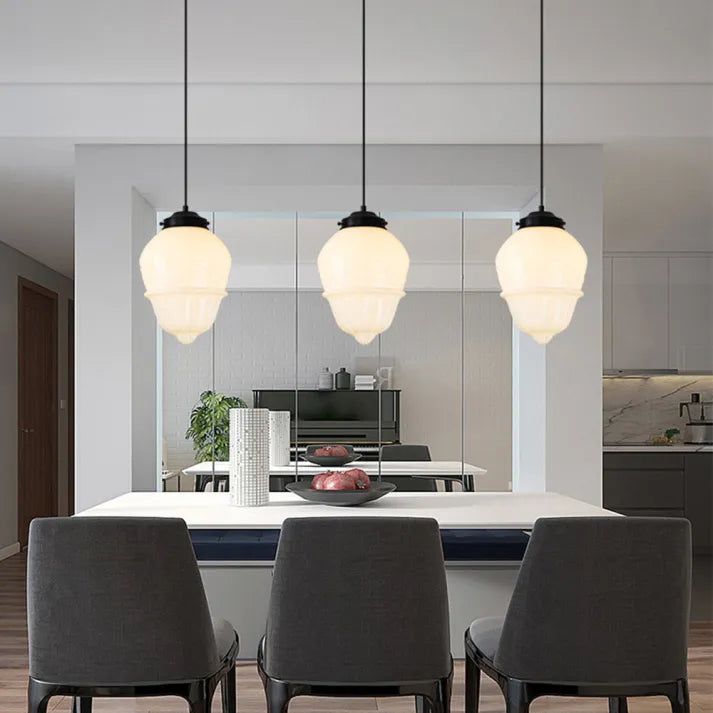Suspension Géométrique en Verre Blanc Mat – Éclairage Vintage Élégant