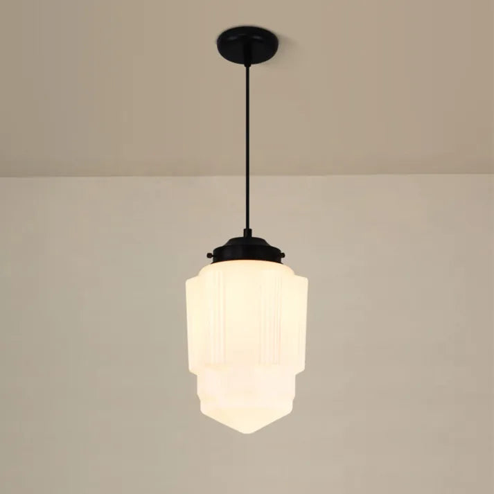 Suspension Géométrique en Verre Blanc Mat – Éclairage Vintage Élégant