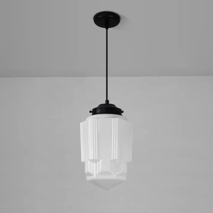 Suspension Géométrique en Verre Blanc Mat – Éclairage Vintage Élégant