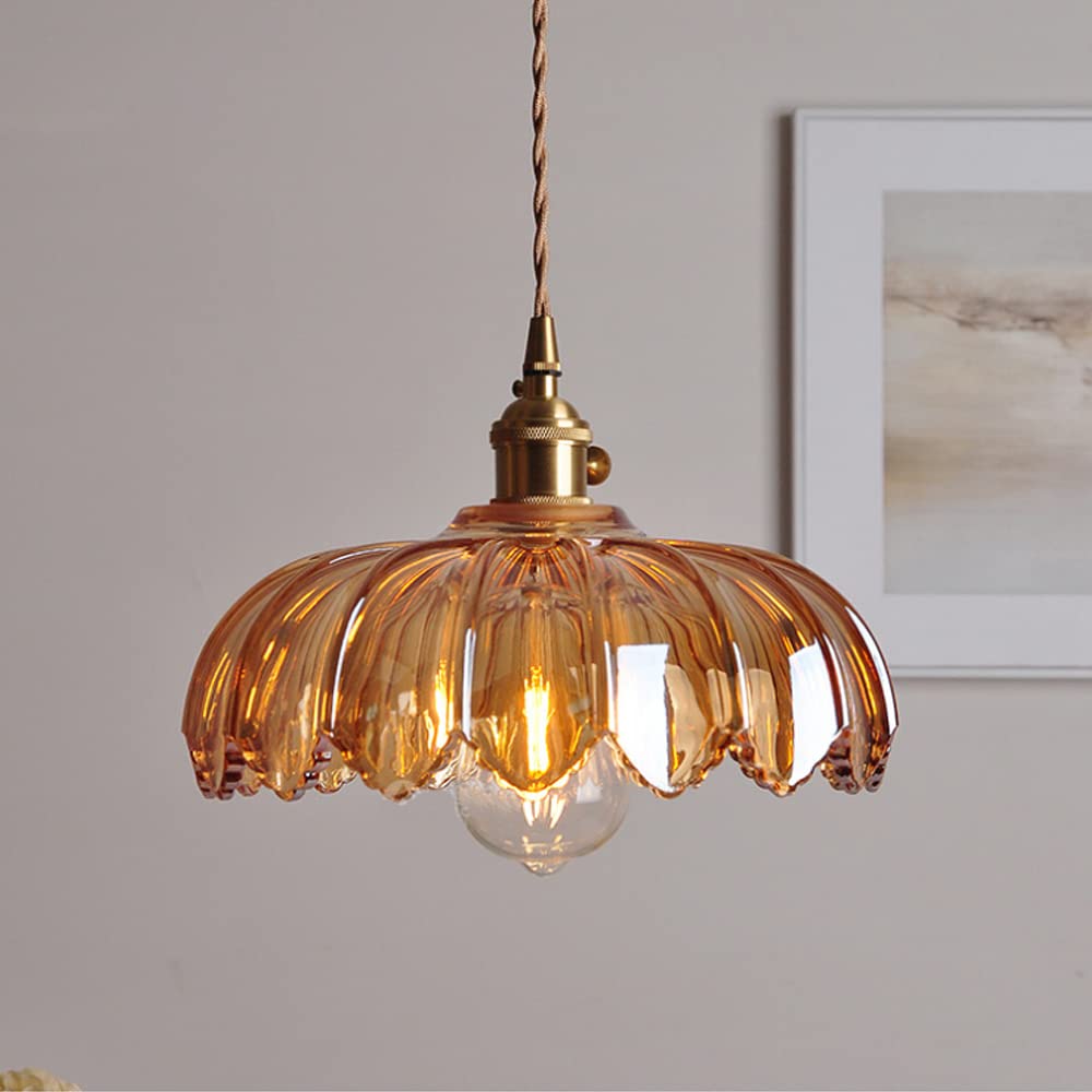 Lampe suspendue en verre translucide avec base en cuivre – Création d'une atmosphère romantique et lumineuse