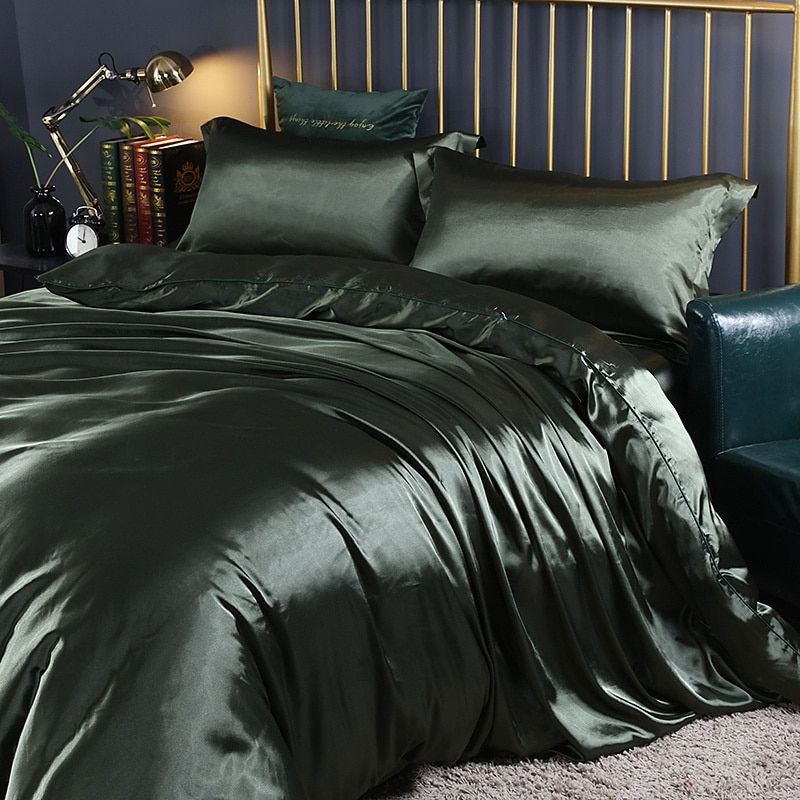 Set de luxe - Ensemble de literie en satin de soie | Comprenant une housse de couette et 2 taies d'oreiller