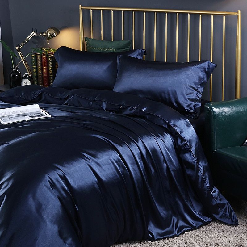Set de luxe - Ensemble de literie en satin de soie | Comprenant une housse de couette et 2 taies d'oreiller