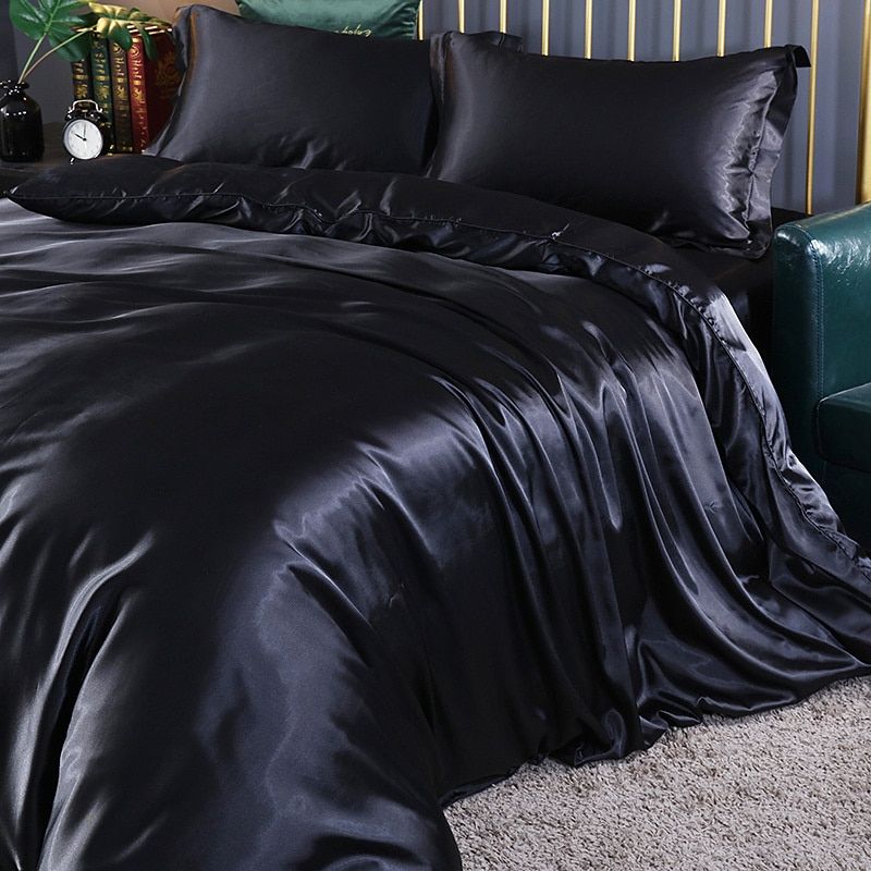 Set de luxe - Ensemble de literie en satin de soie | Comprenant une housse de couette et 2 taies d'oreiller
