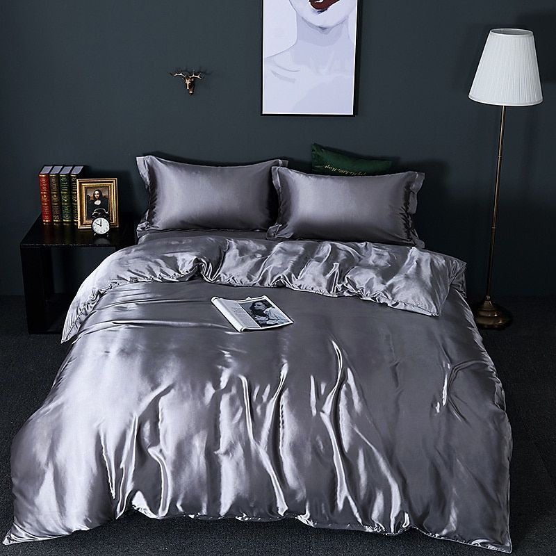 Set de luxe - Ensemble de literie en satin de soie | Comprenant une housse de couette et 2 taies d'oreiller