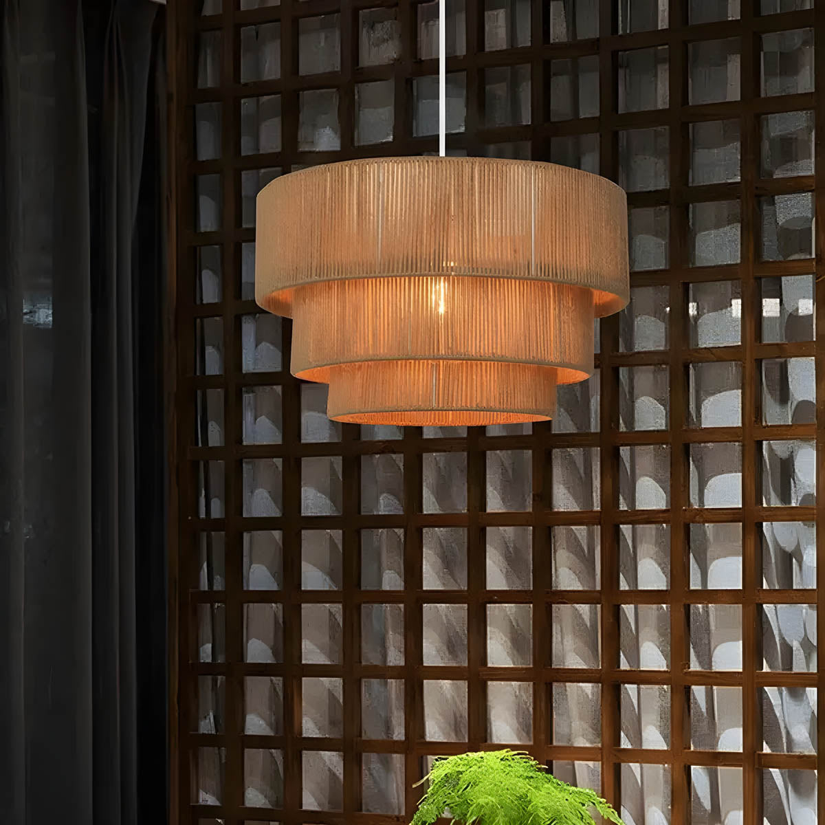 Suspension Moderne en Métal et Corde Naturelle - Lampe LED Écologique