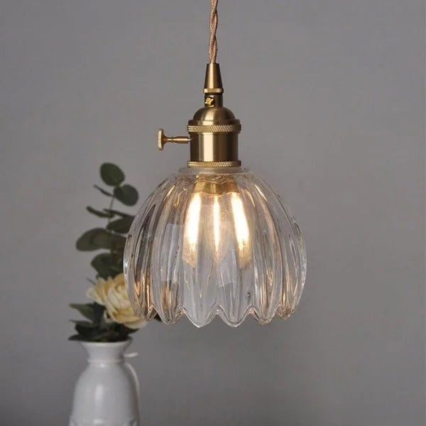 Lampe Suspendue Japonaise Rétro en Verre - Design Floral Élégant avec Douille E27