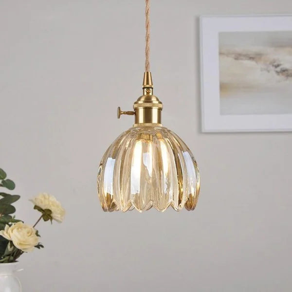 Lampe Suspendue Japonaise Rétro en Verre - Design Floral Élégant avec Douille E27