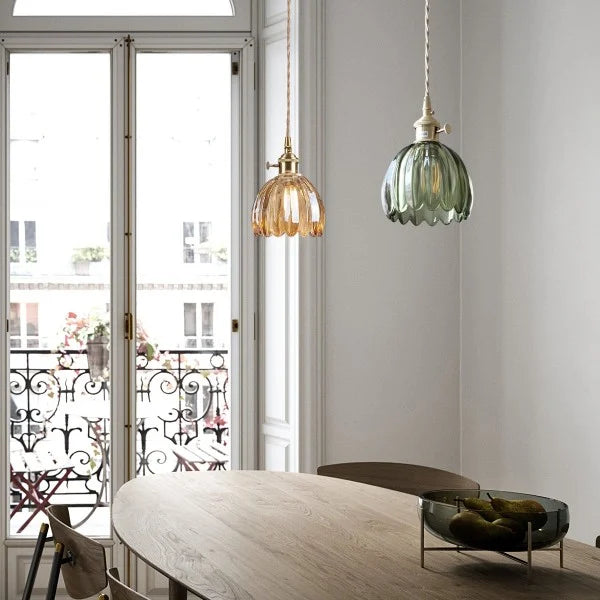 Lampe Suspendue Japonaise Rétro en Verre - Design Floral Élégant avec Douille E27