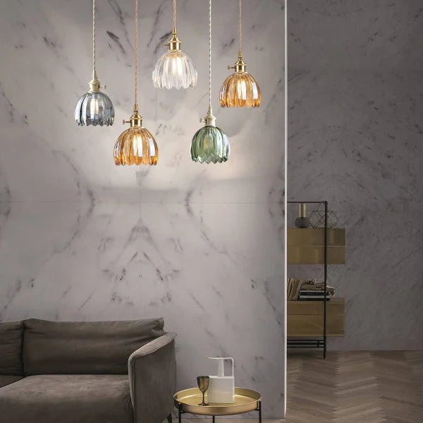 Lampe Suspendue Japonaise Rétro en Verre - Design Floral Élégant avec Douille E27