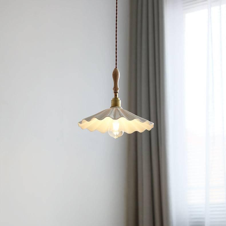 Suspension Cuisine Design en Céramique – Lampe Pendante Moderne avec Détail en Bois