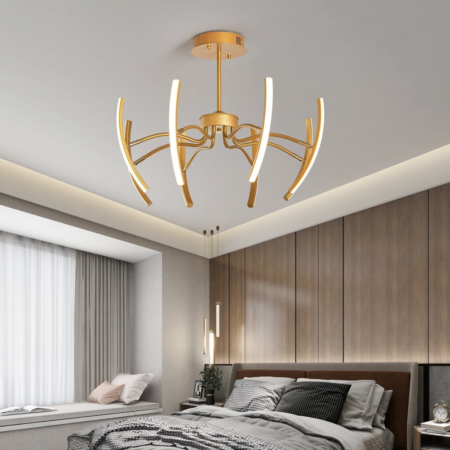 Plafonnier Design LED Moderne - Éclairage Élégant pour Salon et Chambre, Aluminium, 8 et 12 Têtes