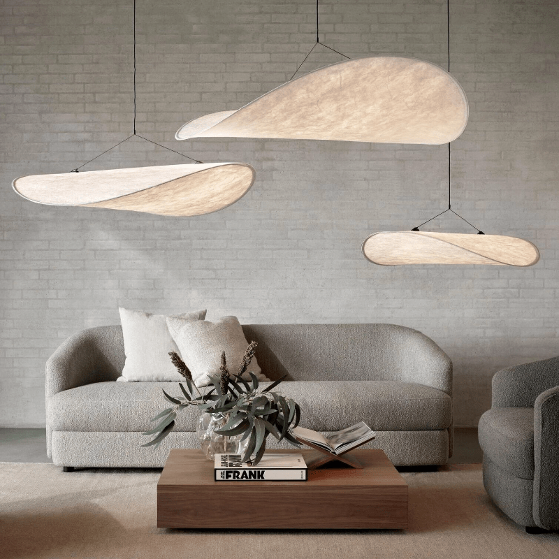 Suspension Japandi en Soie - Lampe à Pendentif Élégante LED avec Douille E27