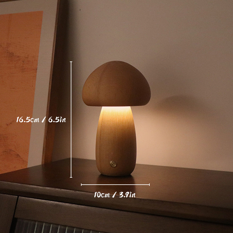 Lampe de Table Rechargeable en Bois "Champignon" LED - Écologique et Tactile