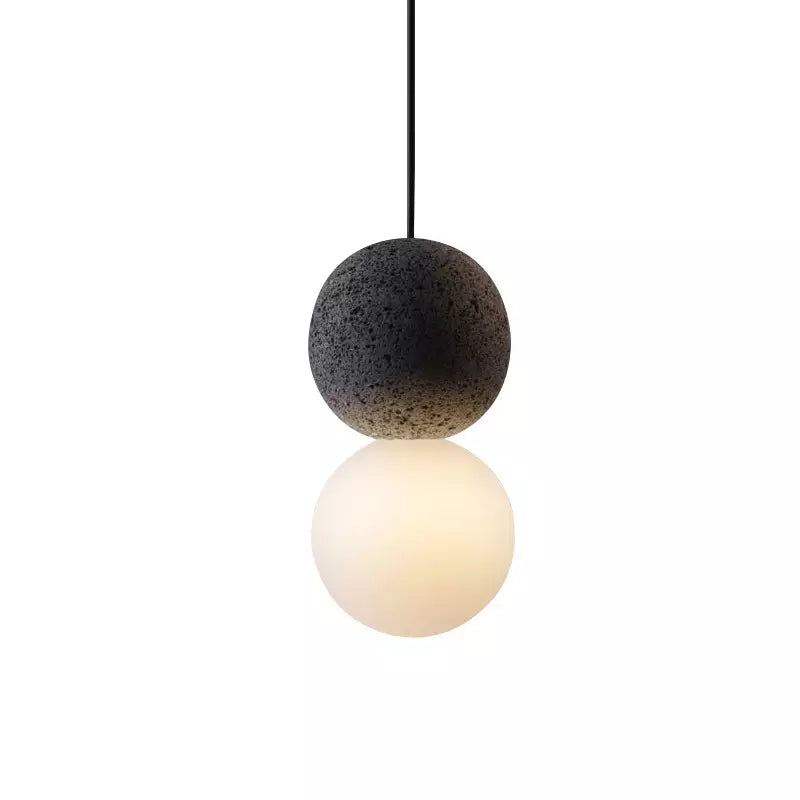Suspension Origo – Design Géométrique en Pierre Volcanique et Diffuseur en Verre Opale