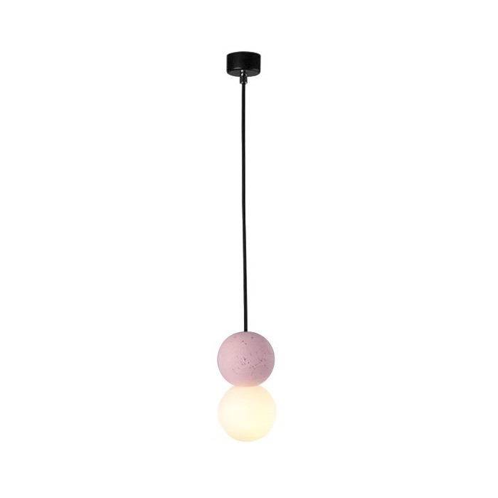 Suspension Origo – Design Géométrique en Zement, Pierre Volcanique et Verre Opale