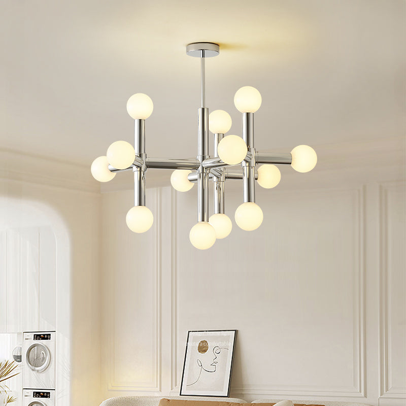Chandelier Scandinave en Verre – Suspension à Boules de Verre et Finition Chromée