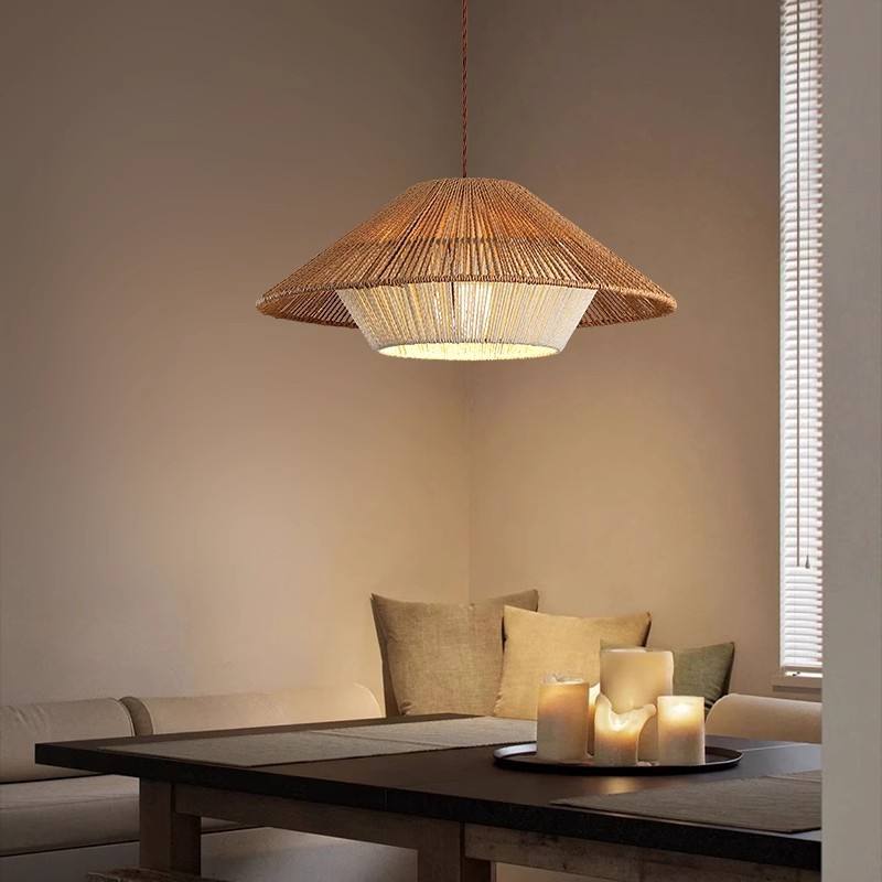 Suspension Japonaise en Osier - Lampe à Pendentif Retro-Industriel Zen avec Douille E27
