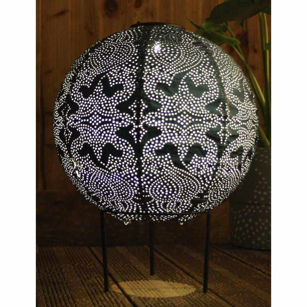 Lanterne Solaire Globe Design – Éclairage Extérieur avec Motif Marrakesh en Tyvek