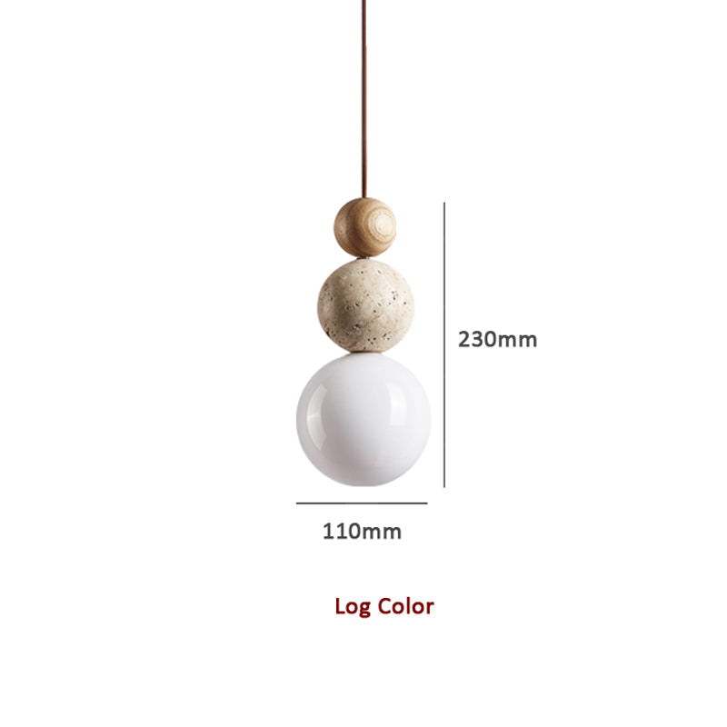 Suspension en Pierre de Lave Naturelle Travertin - Lampe Élégante en Verre et Bois