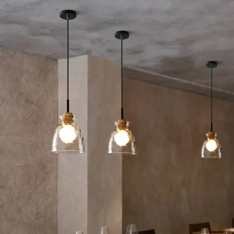 Chandelier Minimaliste Japonais en Fer Forgé avec Verre Tempéré, LED Dimable