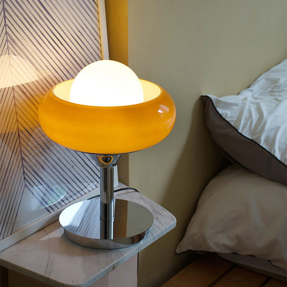 Lampe de Table Vintage Bauhaus Jaune en Verre - Design Élégant et Moderne