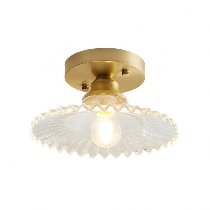 Lampe de plafond à pétales striés en verre clair – Design floral vintage élégant