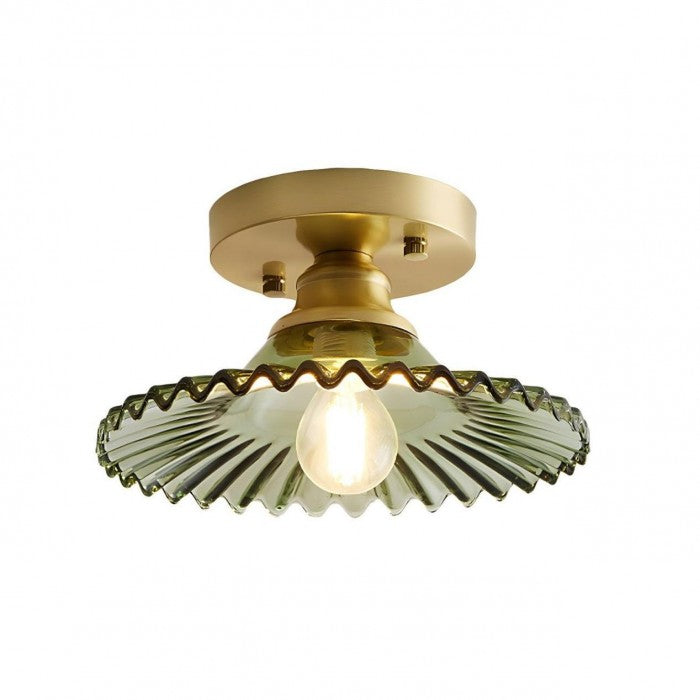 Lampe de plafond à pétales striés en verre clair – Design floral vintage élégant