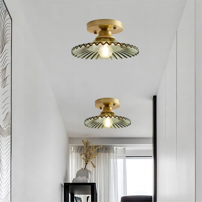 Lampe de plafond à pétales striés en verre clair – Design floral vintage élégant