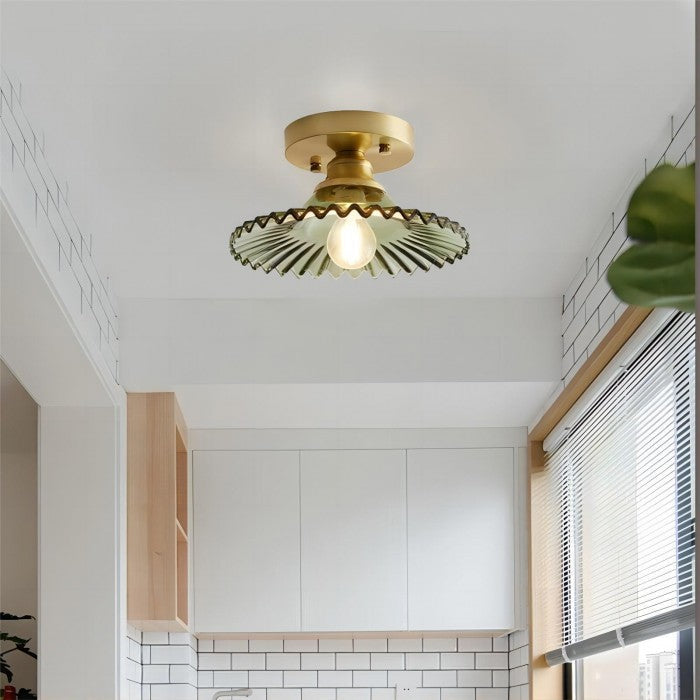 Lampe de plafond à pétales striés en verre clair – Design floral vintage élégant