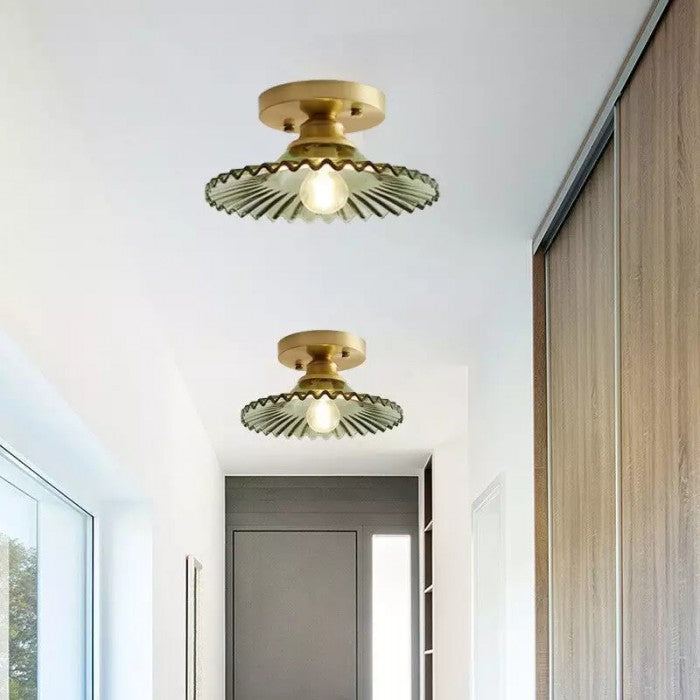Lampe de plafond à pétales striés en verre clair – Design floral vintage élégant