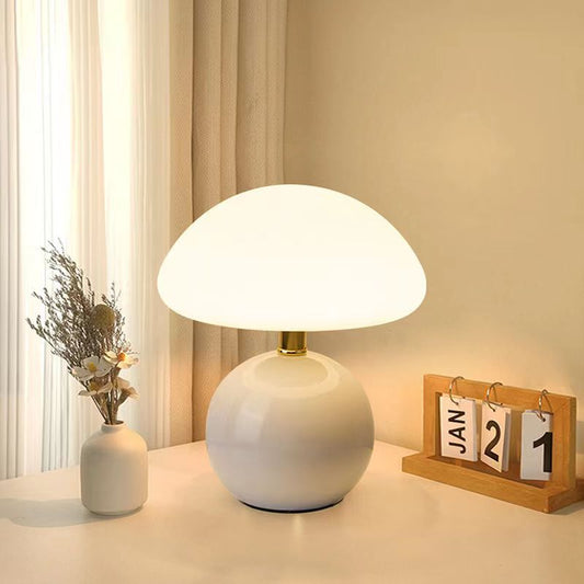 Lampe French Cream Mushroom - Design Rétro en Céramique et PVC, LED Ajustable
