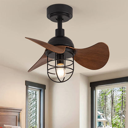 Ventilateur de Plafond avec Éclairage - Design en Noyer Foncé pour Petits Espaces