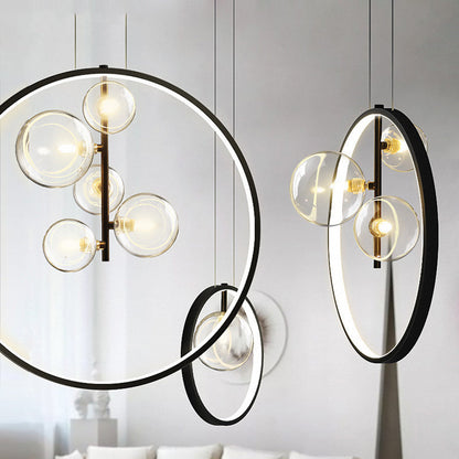 Suspension Industrielle en Verre – Lampe Cage Vintage Métal Élévée
