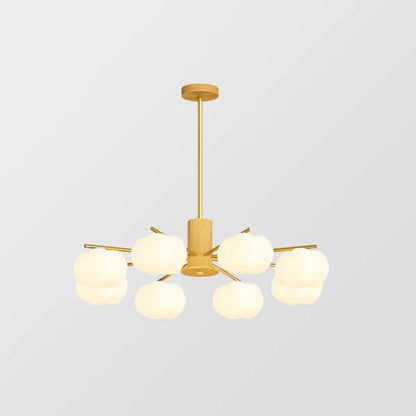 Chandelier Moderne en Bois et Métal avec Boules en Coton – Éclairage Élégant pour Salon et Salle à Manger