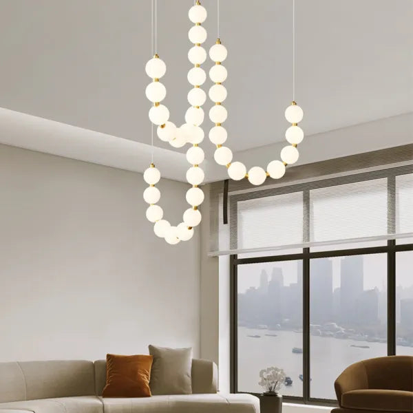 Chandelier Luxe Perles - Design Élégant en Métal et Acrylique, LED, H65 cm