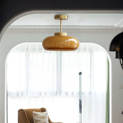 Plafonnier Vintage Semi Flush 11" avec Abat-jour en Verre Orange – Élégance Rétro et Lumière