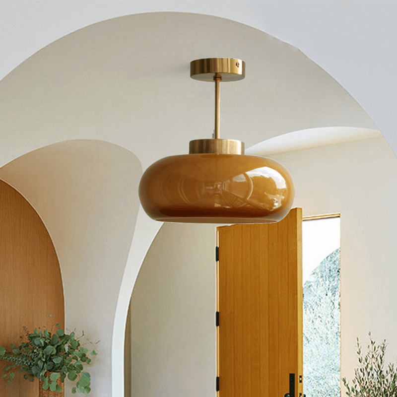 Plafonnier Vintage Semi Flush 11" avec Abat-jour en Verre Orange – Élégance Rétro et Lumière