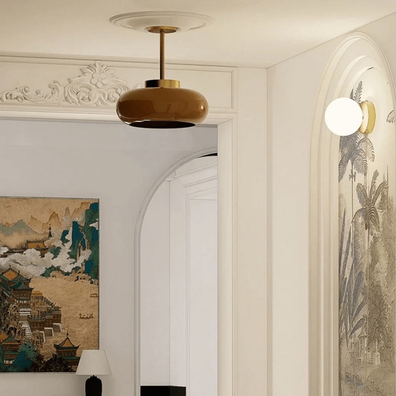 Plafonnier Vintage Semi Flush 11" avec Abat-jour en Verre Orange – Élégance Rétro et Lumière