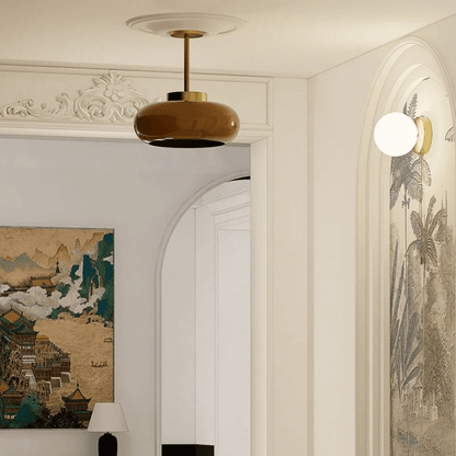 Plafonnier Vintage Semi Flush 11" avec Abat-jour en Verre Orange – Élégance Rétro et Lumière