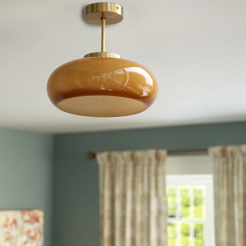 Plafonnier Vintage Semi Flush 11" avec Abat-jour en Verre Orange – Élégance Rétro et Lumière