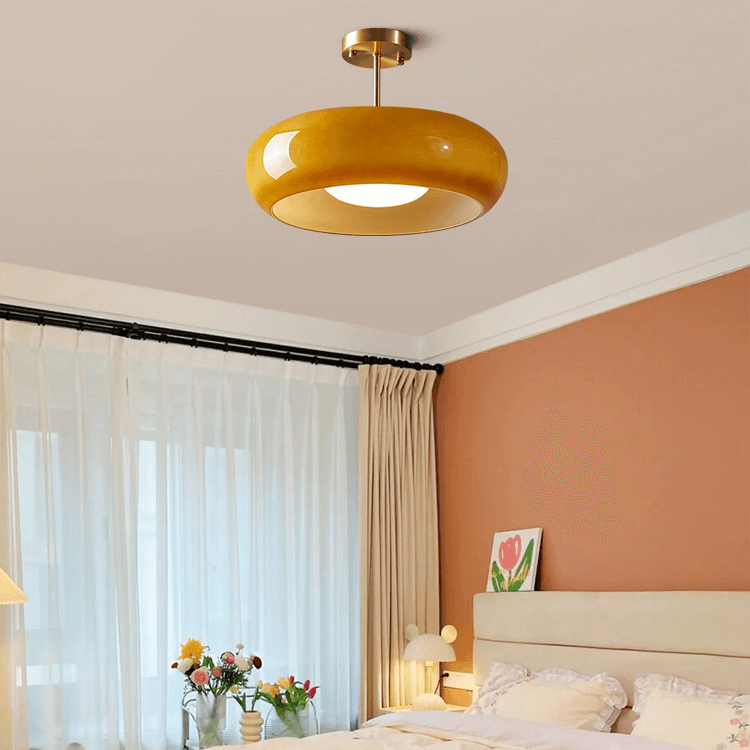 Plafonnier Vintage Semi Flush 11" avec Abat-jour en Verre Orange – Élégance Rétro et Lumière