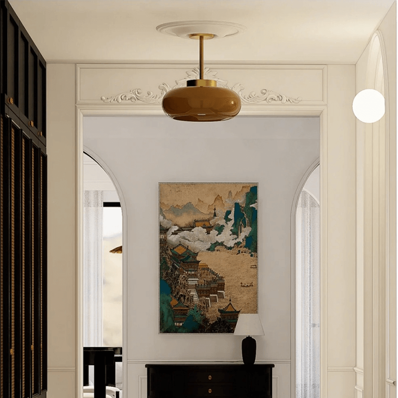 Plafonnier Vintage Semi Flush 11" avec Abat-jour en Verre Orange – Élégance Rétro et Lumière