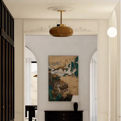 Plafonnier Vintage Semi Flush 11" avec Abat-jour en Verre Orange – Élégance Rétro et Lumière
