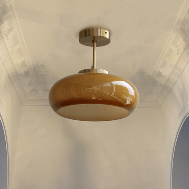 Plafonnier Vintage Semi Flush 11" avec Abat-jour en Verre Orange – Élégance Rétro et Lumière