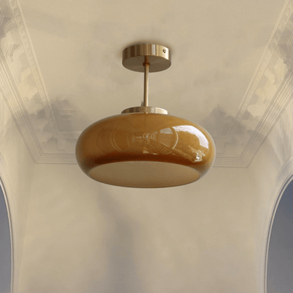 Plafonnier Vintage Semi Flush 11" avec Abat-jour en Verre Orange – Élégance Rétro et Lumière