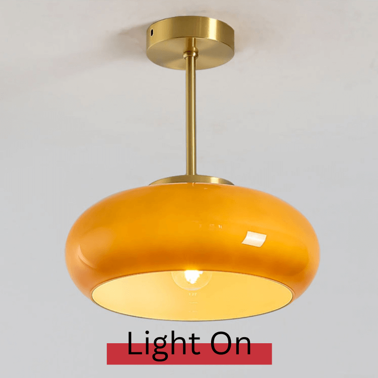 Plafonnier Vintage Semi Flush 11" avec Abat-jour en Verre Orange – Élégance Rétro et Lumière