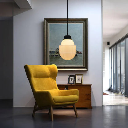 Suspension Géométrique en Verre Blanc Mat – Éclairage Vintage Élégant