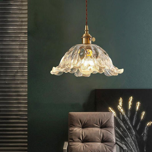 Suspension en Verre en Forme de Fleur - Lampe Pendante Élégante avec Finition en Or