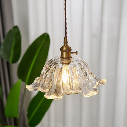 Suspension en Verre en Forme de Fleur - Lampe Pendante Élégante avec Finition en Or