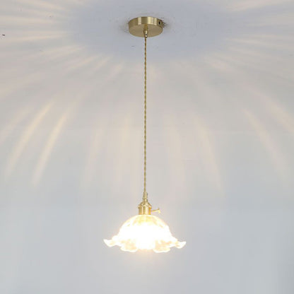 Suspension en Verre en Forme de Fleur - Lampe Pendante Élégante avec Finition en Or